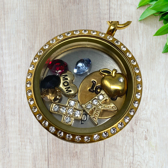 Origami Owl Gold Tone Swarovski Crystal Locket "Blessed" Necklace Charm Mom Love - Picture 3 of 9